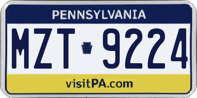 PA license plate MZT9224