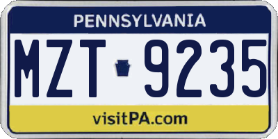 PA license plate MZT9235