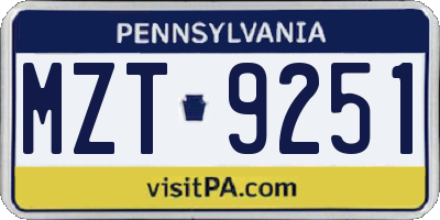 PA license plate MZT9251
