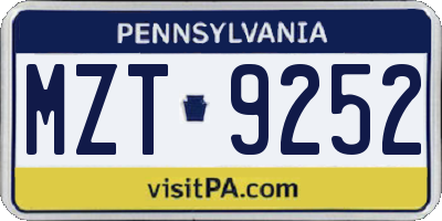 PA license plate MZT9252