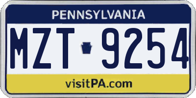 PA license plate MZT9254