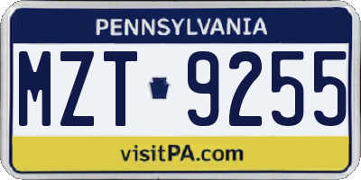 PA license plate MZT9255