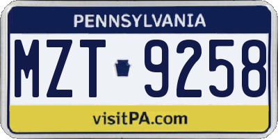PA license plate MZT9258