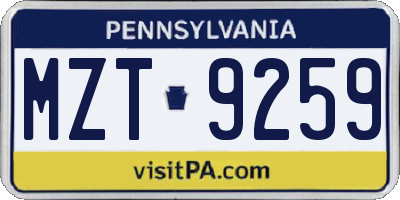 PA license plate MZT9259