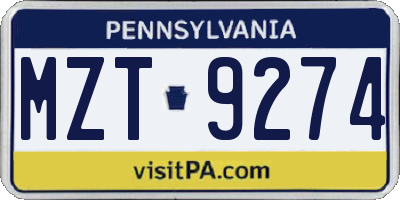 PA license plate MZT9274