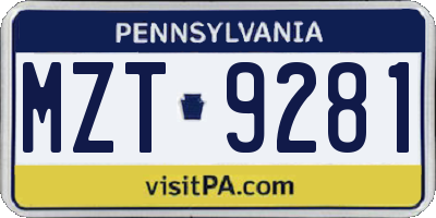 PA license plate MZT9281