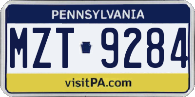 PA license plate MZT9284