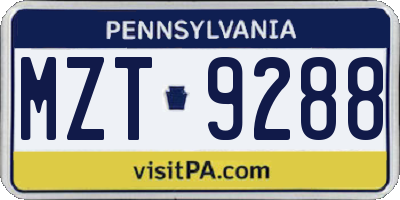 PA license plate MZT9288
