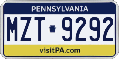 PA license plate MZT9292