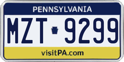 PA license plate MZT9299