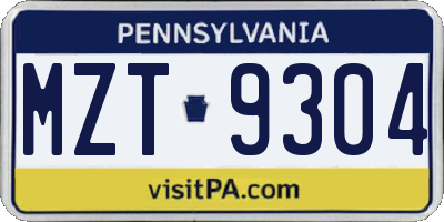 PA license plate MZT9304