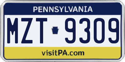 PA license plate MZT9309