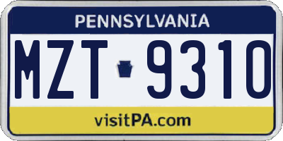 PA license plate MZT9310