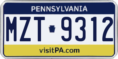PA license plate MZT9312