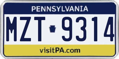 PA license plate MZT9314