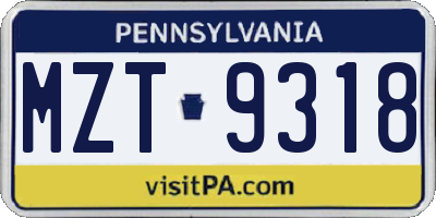 PA license plate MZT9318