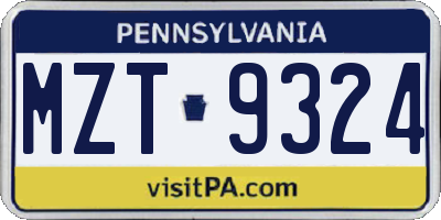 PA license plate MZT9324