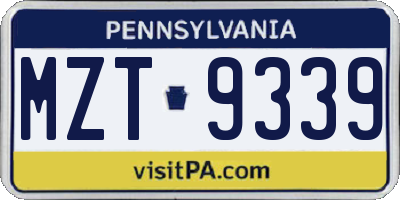 PA license plate MZT9339