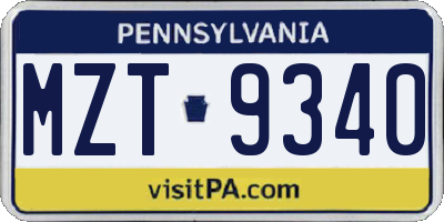 PA license plate MZT9340