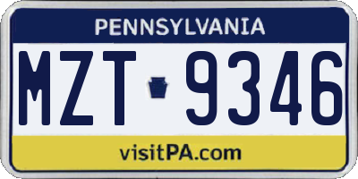 PA license plate MZT9346