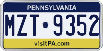 PA license plate MZT9352