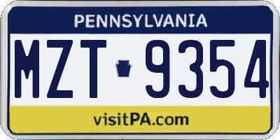 PA license plate MZT9354