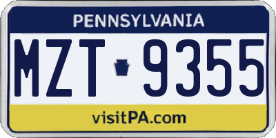 PA license plate MZT9355