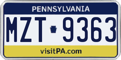 PA license plate MZT9363