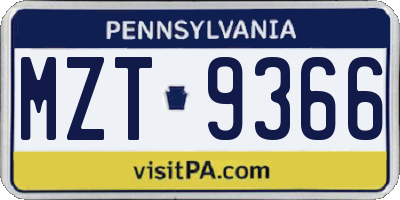 PA license plate MZT9366