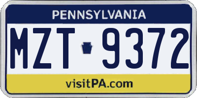 PA license plate MZT9372