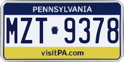 PA license plate MZT9378