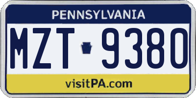 PA license plate MZT9380
