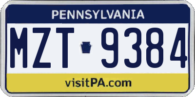 PA license plate MZT9384