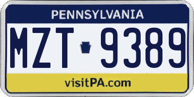 PA license plate MZT9389