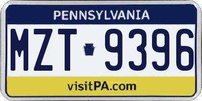 PA license plate MZT9396