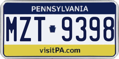 PA license plate MZT9398