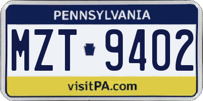 PA license plate MZT9402
