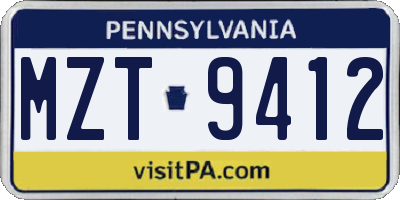 PA license plate MZT9412