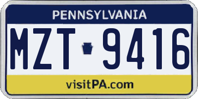 PA license plate MZT9416