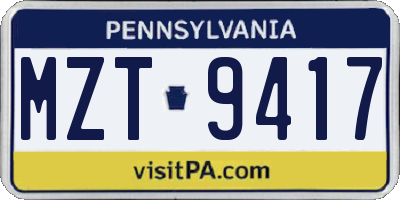 PA license plate MZT9417