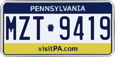 PA license plate MZT9419