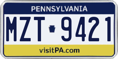 PA license plate MZT9421