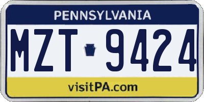 PA license plate MZT9424