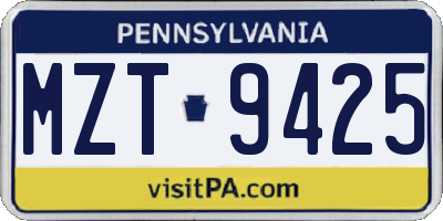 PA license plate MZT9425