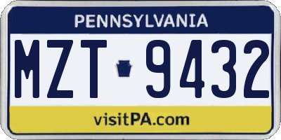 PA license plate MZT9432
