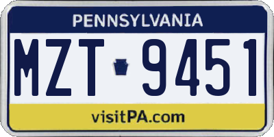 PA license plate MZT9451