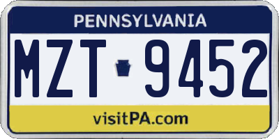 PA license plate MZT9452