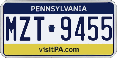 PA license plate MZT9455