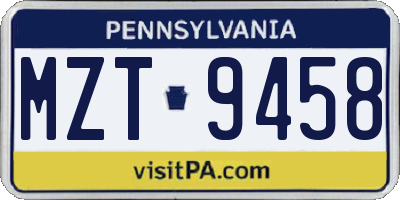 PA license plate MZT9458