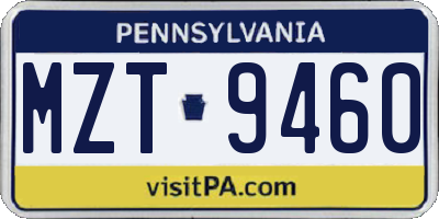 PA license plate MZT9460